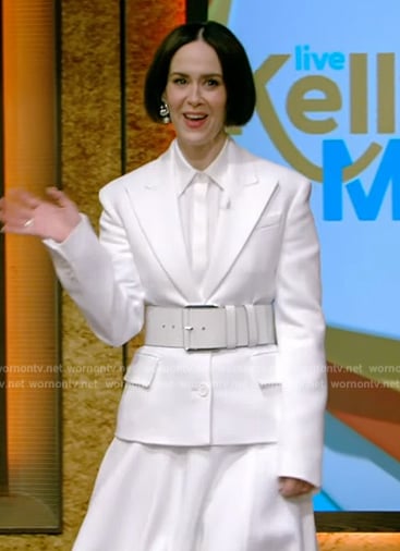 Sarah Paulson’s white blazer and skirt on Live with Kelly and Mark