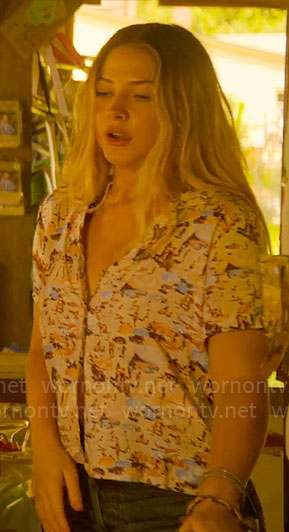 Sarah’s printed button down shirt on Outer Banks