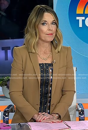 Savannah’s embroidered dress and beige blazer on Today