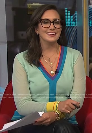 Savannah’s green colorblock v-neck sweater on NBC News