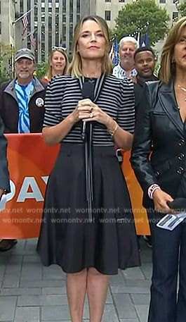 Savannah’s striped tie neck top and skirt on Today