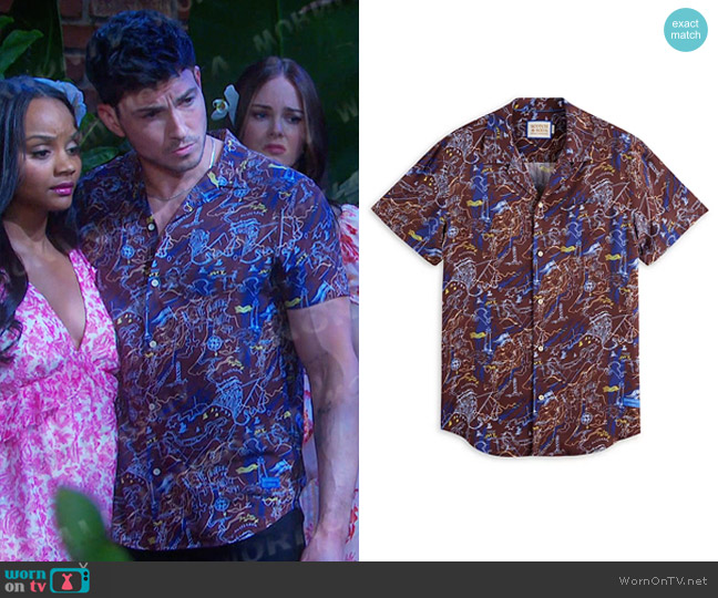 Scotch & Soda Printed Short Sleeve Button Front Camp Shirt in Map worn by Alexander Kiriakis (Robert Scott Wilson) on Days of our Lives
