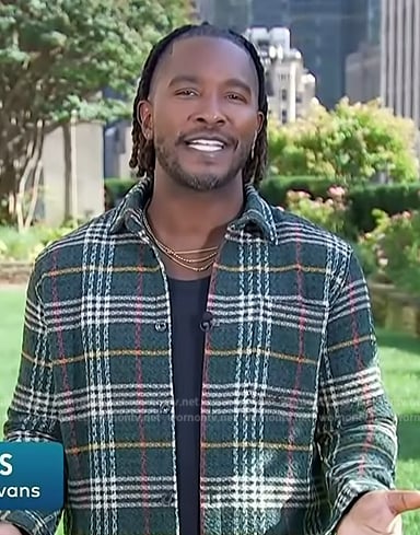 Scott’s green plaid jacket on Access Hollywood