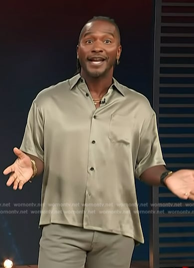 Scott’s olive button down shirt on Access Hollywood