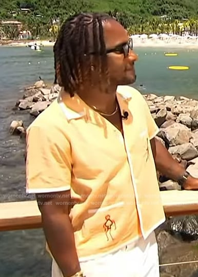 Scott’s orange contrast trim shirt on Access Hollywood