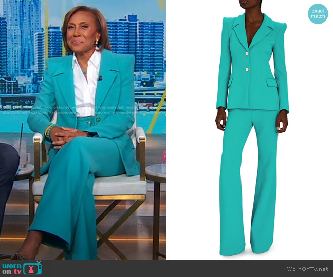 Sergio Hudson Single Breasted Two Button Blazer in Turquoise worn by Robin Roberts on Good Morning America