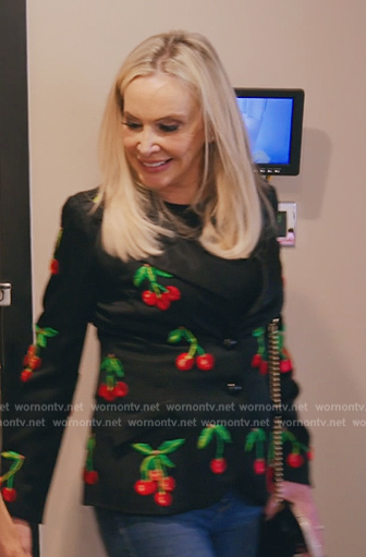 Shannon’s black cherry print blazer on The Real Housewives of Orange County
