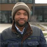 Shaquille Brewster’s navy quilted jacket on NBC News Daily