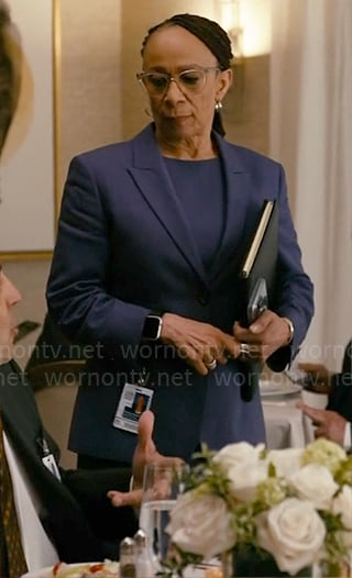 Sharon’s purple sheath dress and blazer set on Chicago Med