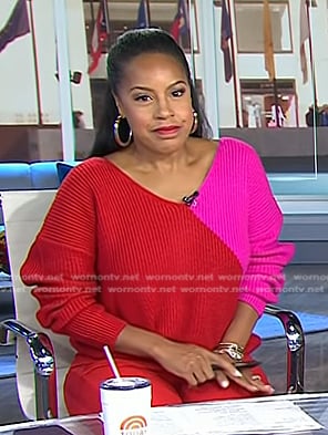 Sheinelle’s red and pink ribbed sweater on Today