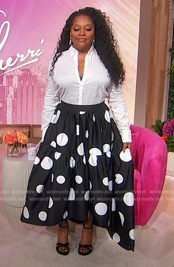 Sherri’s black polka dot print skirt on Sherri