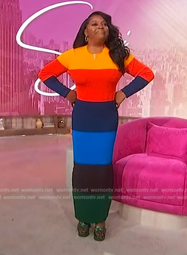 Sherri’s block stripe long sleeve dress on Sherri