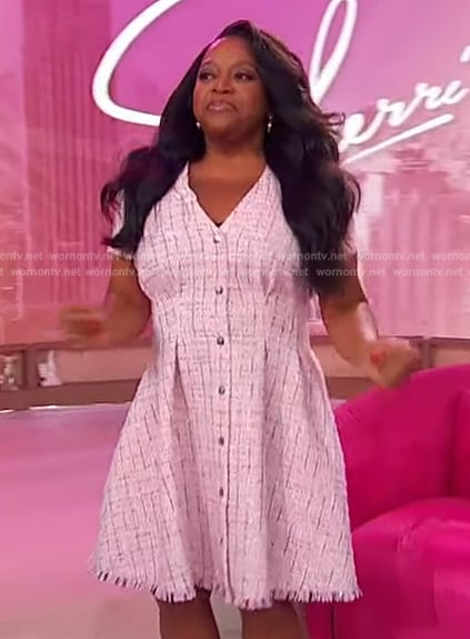 Sherri’s pink check button front dress on Sherri