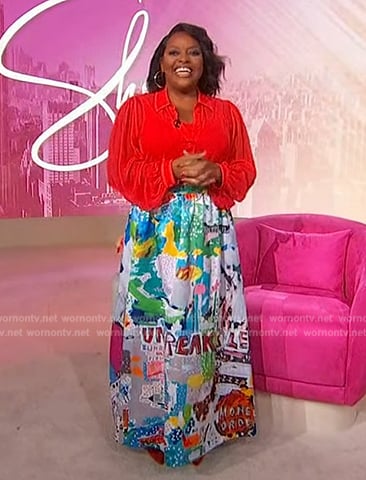 Sherri’s printed maxi skirt on Sherri