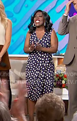 Sheryl’s navy polka dot dress on The Talk