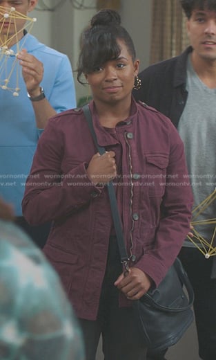 Simone’s burgundy utility jacket on Greys Anatomy