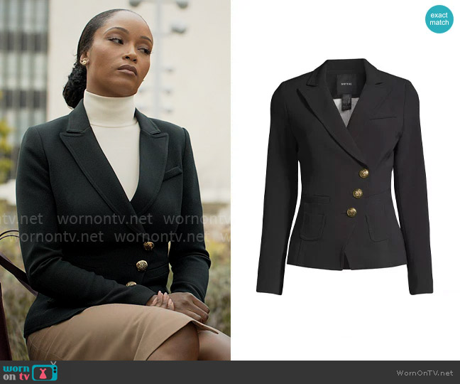 Smythe Asymmetrical Wrap Blazer in Black worn by Andrea Freemann (Yaya DaCosta) on The Lincoln Lawyer