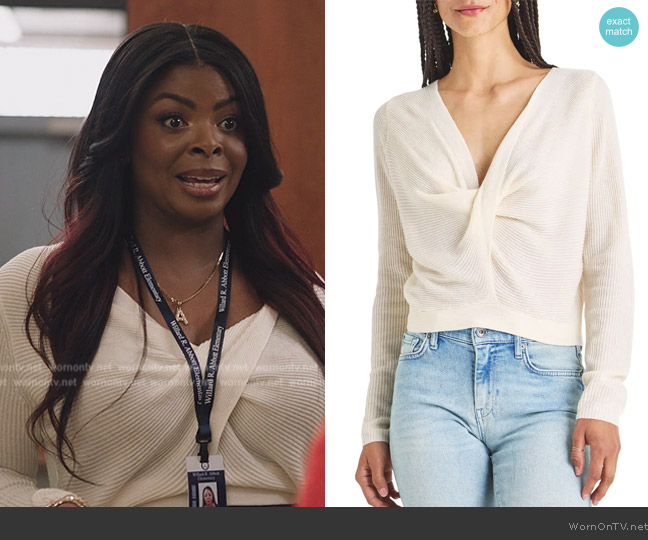 Splendid Leah Twist Front Sweater worn by Ava Coleman (Janelle James) on Abbott Elementary