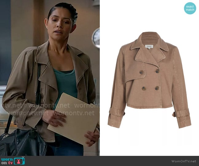 Splendid Portia Double-Breasted Crop Jacket in Macchiato worn by Stella Kidd (Miranda Rae Mayo) on Chicago Fire