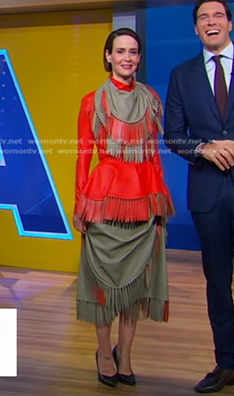 Sarah Paulson’s orange fringed leather dress on Good Morning America