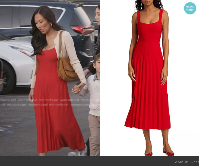 Staud Ellison Rib-Knit Sleeveless Midi-Dress worn by Katie Ginella on The Real Housewives of Orange County