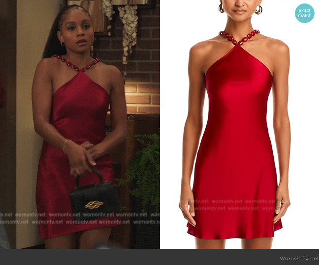Staud Mini Cadence Dress worn by Simone (Geffri Hightower) on All American Homecoming