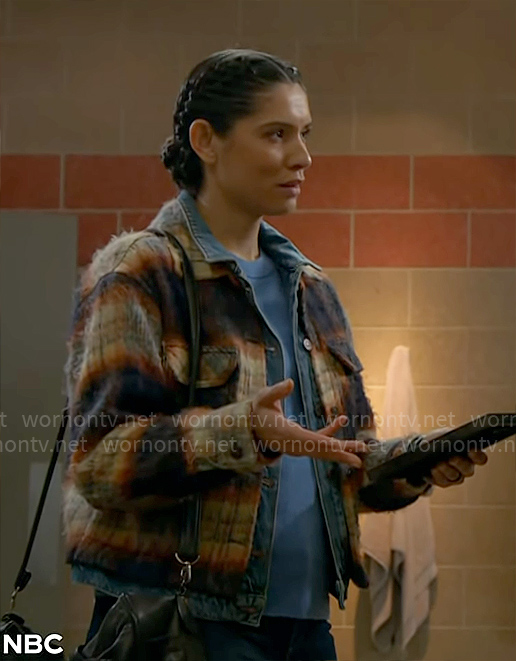 Stella’s plaid denim jacket on Chicago Fire