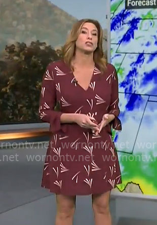 Stephanie Abrams’ burgundy printed long sleeve dress on CBS Mornings