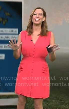 Stephanie Abrams’ coral v-neck button front dress on CBS Mornings