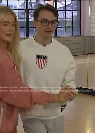 Stephen Nedoroscik’s white sweatshirt on Access Hollywood