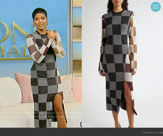 Stine Goya Checkerboard Long Sleeve Sweater Dress worn by Tamron Hall on Tamron Hall Show
