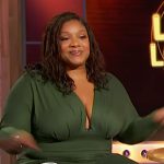 Tacarra Williams’s olive jumpsuit on Sherri