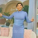 Tamron’s blue turtleneck mixed media dress on Tamron Hall Show