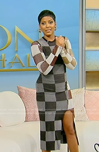 Tamron’s checkerboard sheer dress on Tamron Hall Show