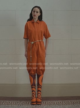 Tawny Brothers’ orange swirl print boots on Only Murders in the Building