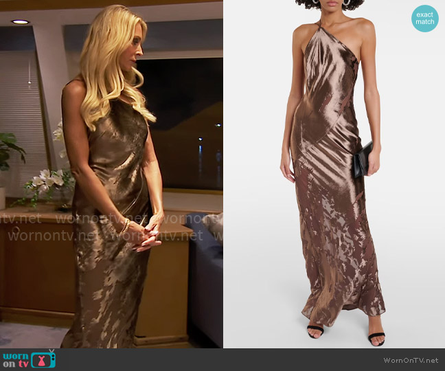 The Sei One-shoulder silk velvet gown worn by Joan Vassos on The Golden Bachelorette