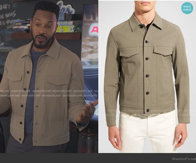 Theory River Trucker Jacket in Neoteric Twill worn by Lewis Stewart (McKinley Freeman) on Reasonable Doubt
