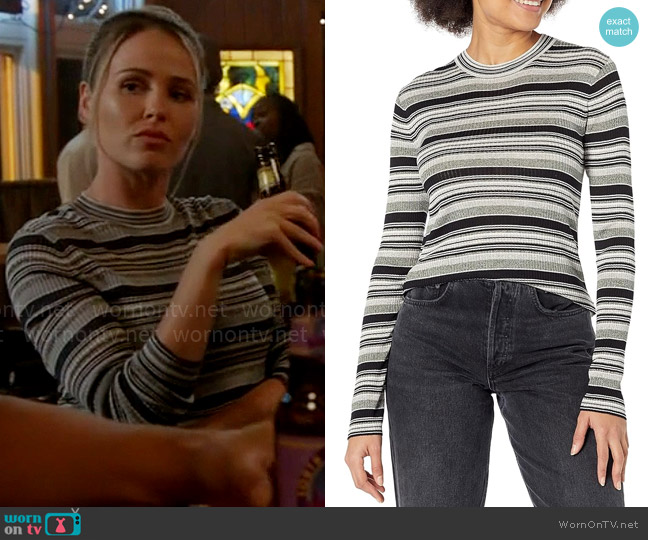Theory Stripe Rib Pullover worn by Lyla 'Lizzy' Novak (Jocelyn Hudon) on Chicago Fire
