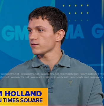 Tom Holland’s green long sleeve polo shirt on Good Morning America