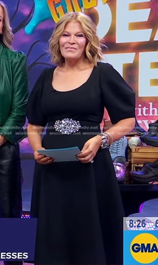 Tory’s black scoop neck midi dress on Good Morning America