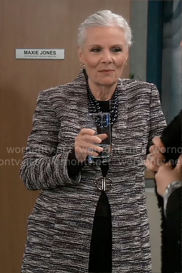 Tracey’s black space dye coat on General Hospital