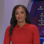 Brittany Bell’s red twist neck dress on Good Morning America