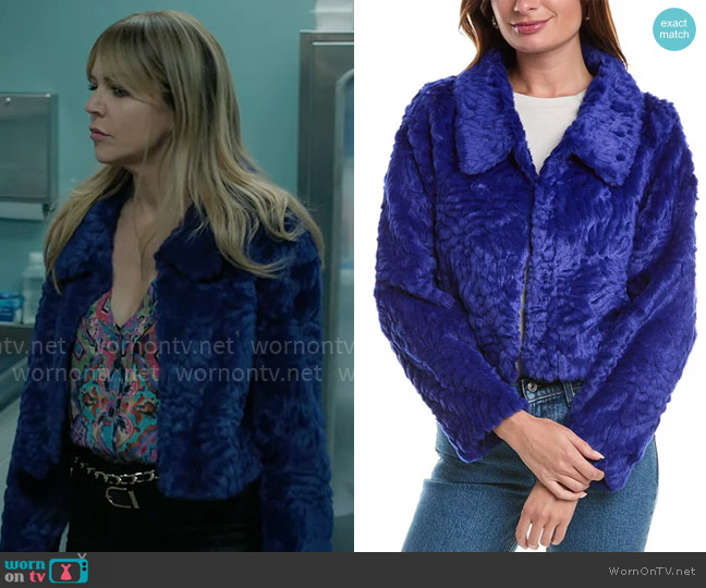 Unreal Fur polaris crop jacket worn by Morgan Gillory (Kaitlin Olson) on High Potential