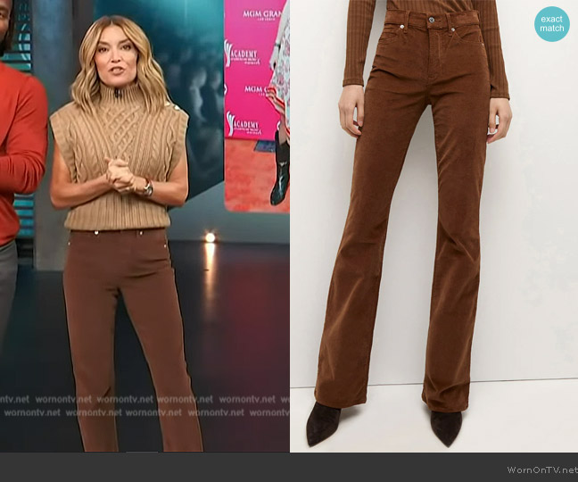 Veronica Beard Cameron Corduroy Boot-Cut Pants worn by Kit Hoover on Access Hollywood