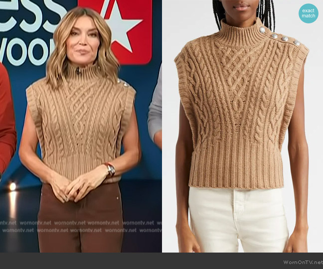 Veronica Beard Holton Wool Cable Knit Vest worn by Kit Hoover on Access Hollywood