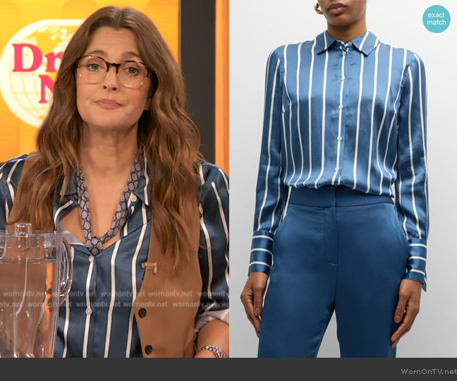 Veronica Beard Monique Stripe Long-Sleeve Top worn by Drew Barrymore on The Drew Barrymore Show