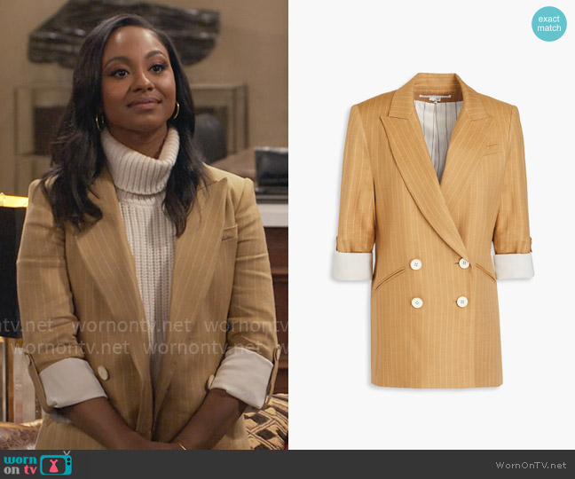 Veronica Beard Parineti pinstriped linen-blend twill blazer worn by Nina (Tetona Jackson) on Poppas House