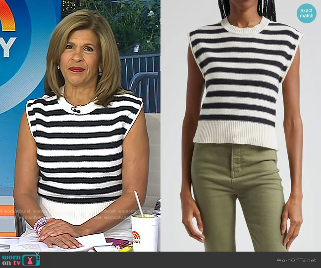 Veronica Beard Vera Striped Cotton Sweater in Off White Black worn by Hoda Kotb on Today
