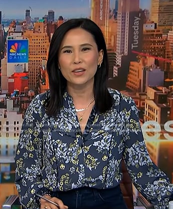 Vicky’s navy floral blouse on NBC News Daily