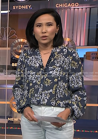 Vicky’s navy floral blouse on NBC News Daily
